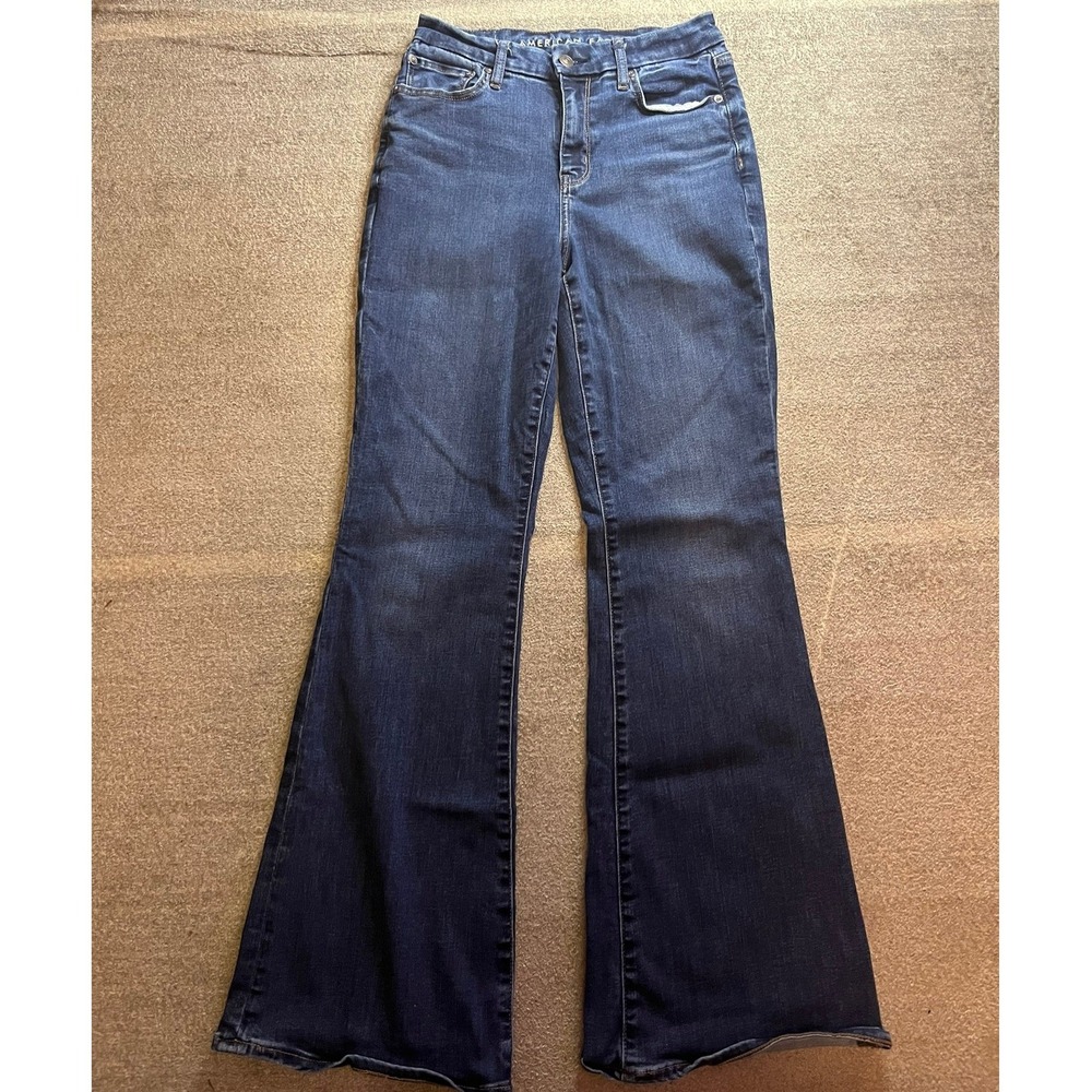 American Eagle Curvy Super High Rise Flare Jeans Dark Wash Next Level Stretch 8
